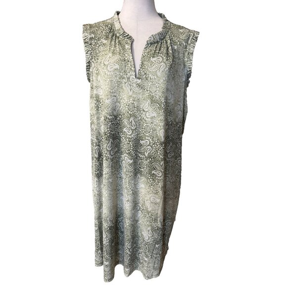 Michael Kors Shift Dress 2X Green Ivory Paisley Sleeveless Stretch Summer - Picture 1 of 11